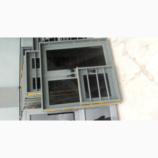 Grey Aluminum Windows With Burglary