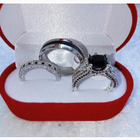 Silver Black Couple#039;s Ring Set - Durable and Stylish