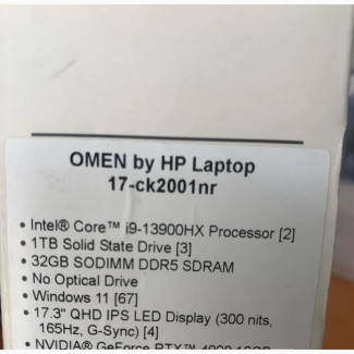 New Laptop HP Omen 17 32GB Intel Core I9 SSD 1T