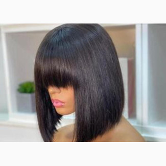 Premium Lace Front Wig - Fringe Short Straight Black Hair