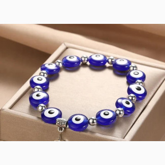 Blue Eyes Bracelet With Hand of Hamsa Rhinestones - 100% Handcrafted
