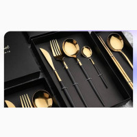 Gold Spoon Sets With Gift Box Premuim Dinning Set