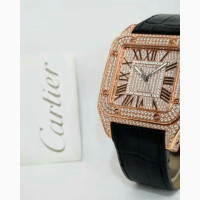 Cartier Full Ice Rose Gold Leather Strap Watch