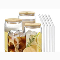 Straw Cup with Bamboo Lid - Brand New