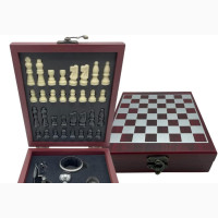 Compact Wooden Case Chess Board With Wine Accessory Kits