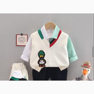 Boys 3pcs Set with Sleeveless Cardigan - Brand New