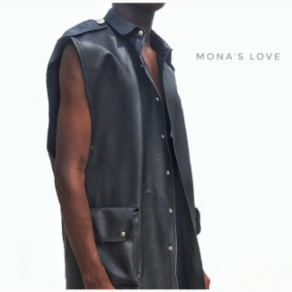 A Mona#039;s Love Black Leather Long Sleeveless Jacket