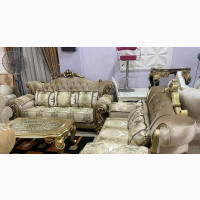 Exquisite 7 Seater Living Room Gold Fabric Royal Sofa Chair