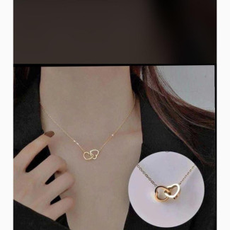 Gold Steel Chain With Double Love Pendant - Unisex Necklace