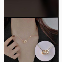 Gold Steel Chain With Double Love Pendant - Unisex Necklace
