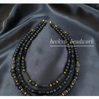 Stylish Men#039;s Necklace - Black and Gold 3 Stack Masculine Necklace