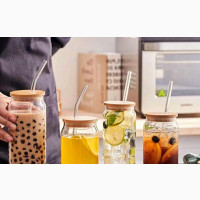 Bamboo Lid Mason Glass Smoothie Jar With Straw