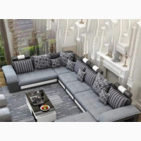 U-Shape Sofa Chairs With Table and Stools. Fabric Couches