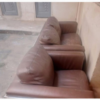 Brown Leather 2-Seater and Single Seater Chair