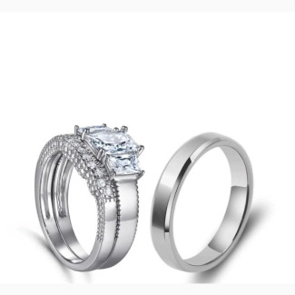 Non-Fading Zirconia and Steel Couple#039;s Rings Set