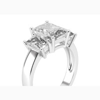 Jeulia Three Stone Radiant Cut Silver Engagement Ring