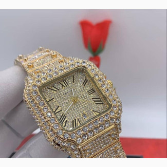 Stylish Cartier Iced Gold Wristwatch