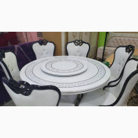 Stylish Marble Dining Set with Six Chairs