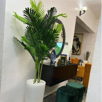 White Tall Planter with Artificial Tree - Flower Pots
