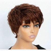 120% Density Short Human Hair Wig With Bangs