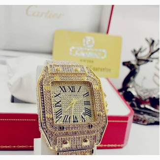 Stylish Gold Pleated Cartier Wristwatch