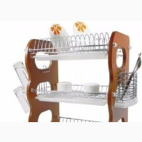 3 Layer Wood Steel Dish Rack