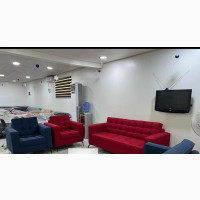 Complete Set of Red and Blue Fabric Sofa