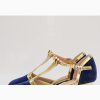 Blue And Gold Suede Quality Shoes