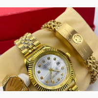 Rolex Gold Watch Bracelet and Ring Set