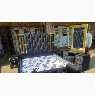 Luxury 6by6 Padded Bedframe with Footrest, Side Drawers, and Dress Mirror