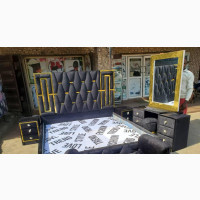 Luxury 6by6 Padded Bedframe with Footrest, Side Drawers, and Dress Mirror