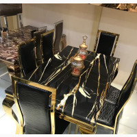 Gold Marble Dining Set with Six Chairs