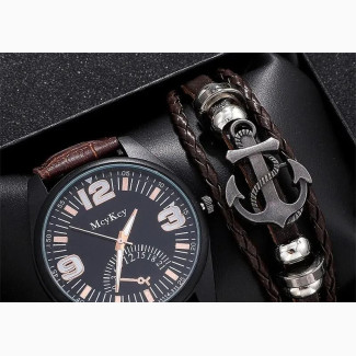 Leather Wrist Watch With Bracelet