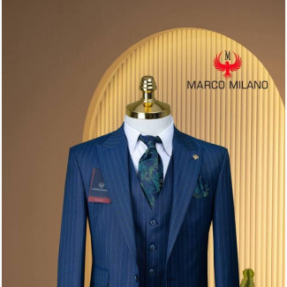 Marco Milano Official Stripe One Button Turkish Men#039;s Suit