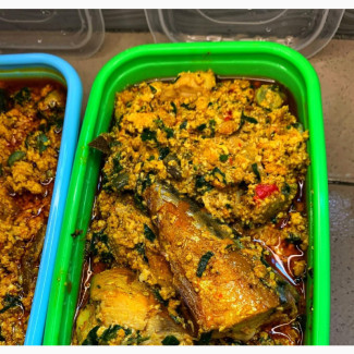 Delicious Egusi Soup with Fish and Meat - Ready to Eat