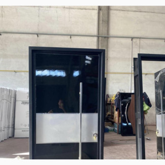 8ft by 4ft Single Leaf Pivot Door - Black and White Design