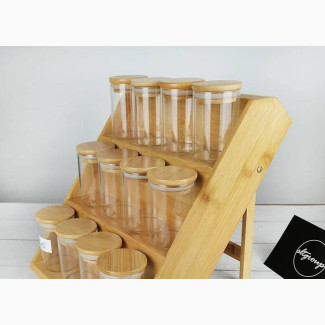 12pcs/lot Wood Lid Glass Kitchen Storage Jars