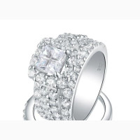 925 Silver Halo Wedding Ring Set - Sparkling and Beautiful
