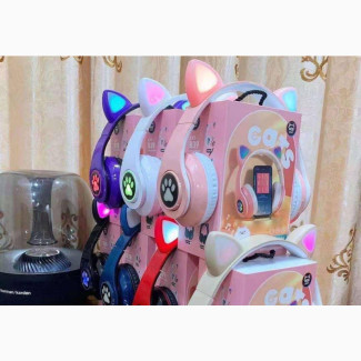 Cute Cat Headphones Bluetooth Girls Kids Glowing Wireless