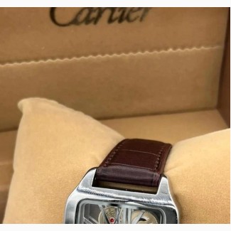 Transparent Engine Cartier Leather Wristwatch