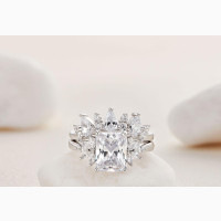 3 Carat CZ Star Shaped Solid Silver Wedding Ring