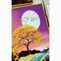 Enchanted Harmony: Golden Tree and Deer Gazing