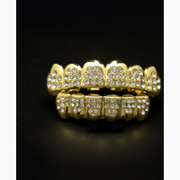 Hip-Hop Rhinestone Plated Teeth Grills -Gold