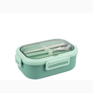 2 Partition Lunch Box With Spoon and Chopsticks 800ml