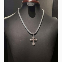 Silver Chain With Iced Out Cross Pendant