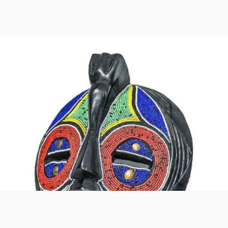 Round African Mask With Beads