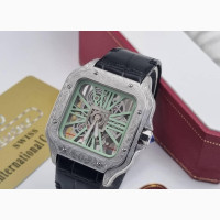 Original Skeletal Leather Strap Cartier Time Piece