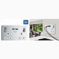 BG Polished Chrome USB Double Socket Screwless Flatplate
