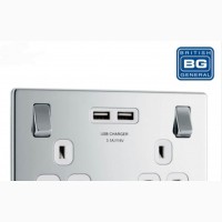 BG Polished Chrome USB Double Socket Screwless Flatplate