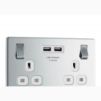 BG Polished Chrome USB Double Socket Screwless Flatplate